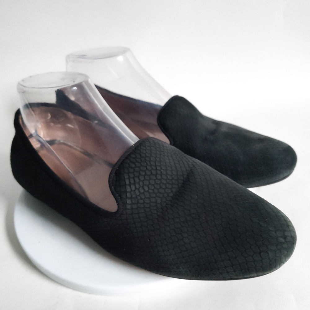 Kelly & Katie Flats 9.5 Black Leather Slip On Comfort Snakeskin Embossed Loafers
